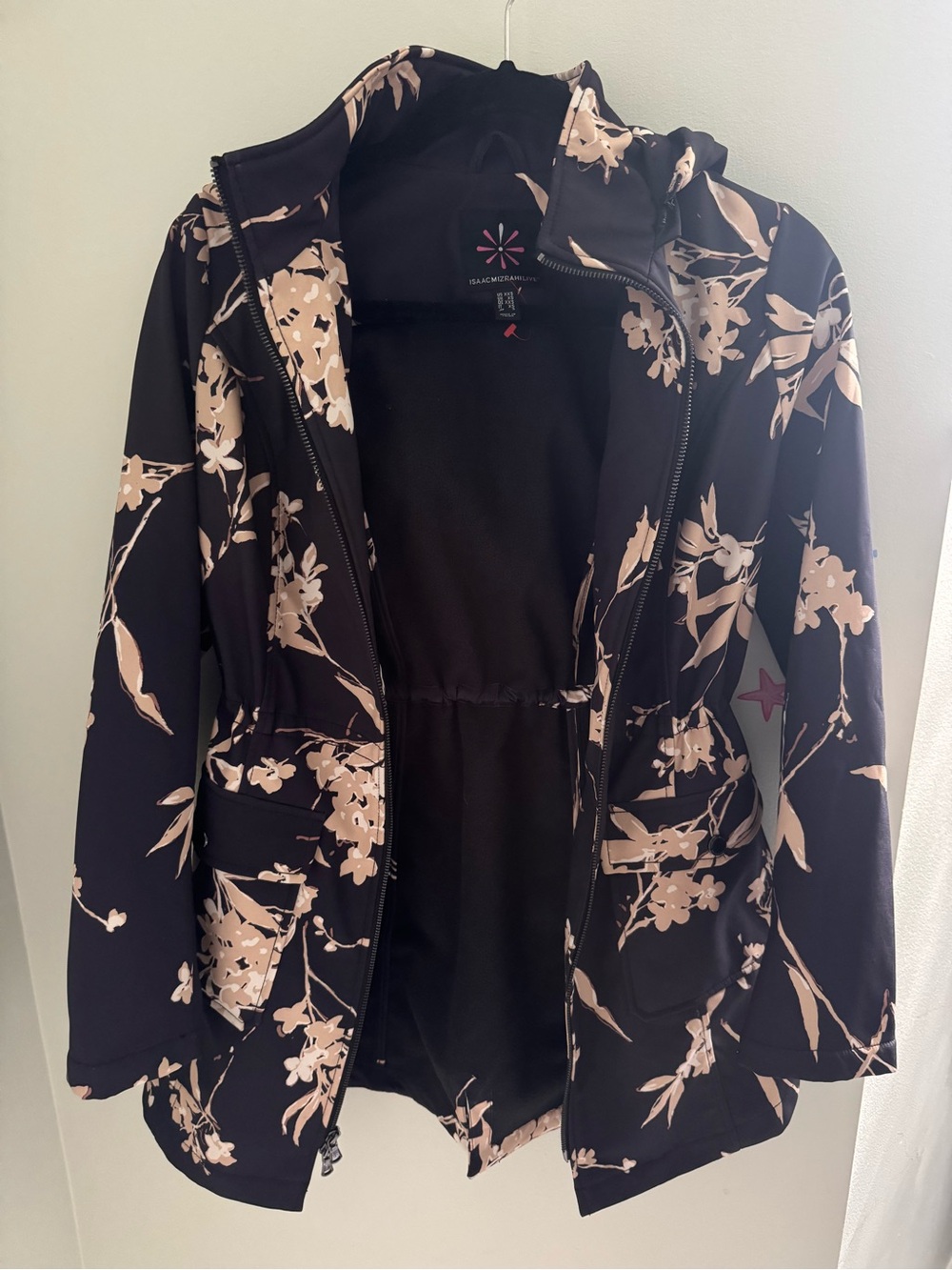 Isaac Mizrahi Black Jacket with Soft Pink Floral Print
